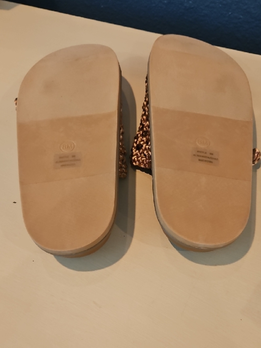 Joie Braided Tan Slide Sandals with Gold Buckles New No Box - Picture 6 of 6